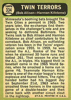 Twin Terrors (Bob Allison / Harmon Killebrew)  baseball card collectible - Main Image 2