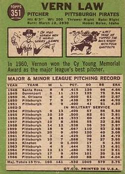 Vern Law  baseball card collectible - Main Image 2