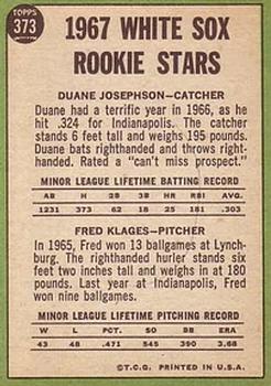 White Sox 1967 Rookie Stars (Duane Josephson / Fred Klages)  baseball card collectible - Main Image 2