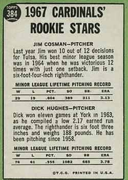 Cards 1967 Rookie Stars (Jim Cosman / Dick Hughes)  baseball card collectible - Main Image 2