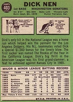 Dick Nen  baseball card collectible - Main Image 2