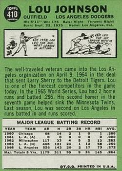 Lou Johnson  baseball card collectible - Main Image 2