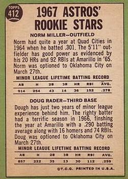 Astros 1967 Rookie Stars (Norm Miller / Doug Rader)  baseball card collectible - Main Image 2