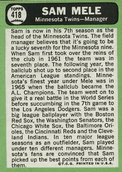 Sam Mele  baseball card collectible - Main Image 2