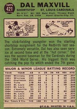 Dal Maxvill  baseball card collectible - Main Image 2