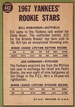 Yankees 1967 Rookie Stars (Bill Robinson / Joe Verbanic)  baseball card collectible - Main Image 2