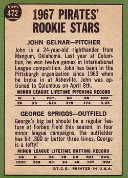 Pirates 1967 Rookie Stars (John Gelnar / George Spriggs)  baseball card collectible - Main Image 2