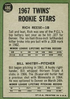 Twins 1967 Rookie Stars (Rich Reese / Bill Whitby)  baseball card collectible - Main Image 2