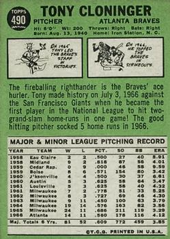 Tony Cloninger  baseball card collectible - Main Image 2