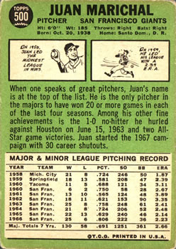 Juan Marichal  baseball card collectible - Main Image 2