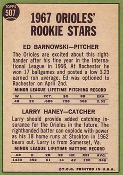 Orioles 1967 Rookie Stars (Ed Barnowski / Larry Haney)  baseball card collectible - Main Image 2