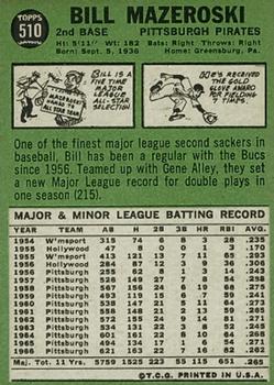 Bill Mazeroski  baseball card collectible - Main Image 2