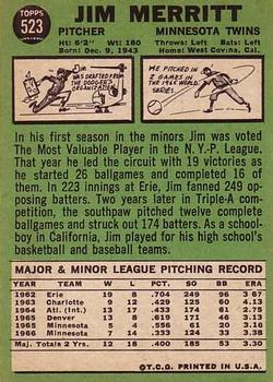 Jim Merritt  baseball card collectible - Main Image 2