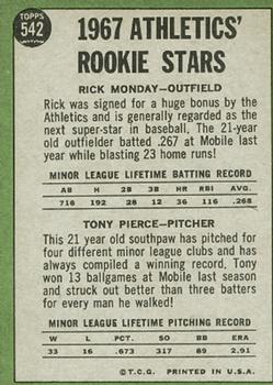 Athletics 1967 Rookie Stars (Rick Monday / Tony Pierce)  baseball card collectible - Main Image 2