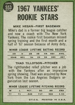 Yankees 1967 Rookie Stars (Mike Hegan / Thad Tillotson)  baseball card collectible - Main Image 2