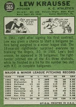 Lew Krausse  baseball card collectible - Main Image 2