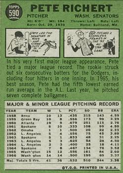 Pete Richert  baseball card collectible - Main Image 2