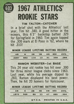 Athletics 1967 Rookie Stars (Tim Talton / Ramon Webster)  baseball card collectible - Main Image 2
