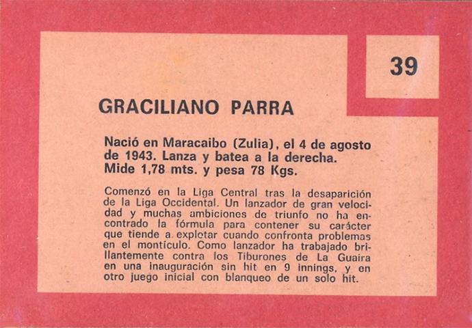 Graciliano Parra  baseball card collectible - Main Image 2