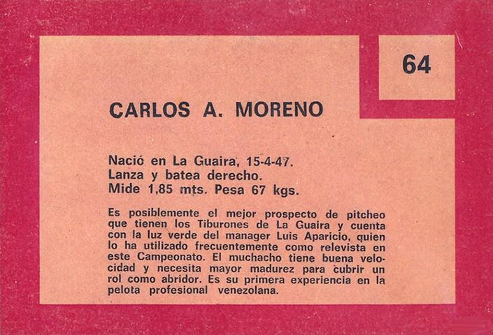 Carlos A. Moreno  baseball card collectible - Main Image 2