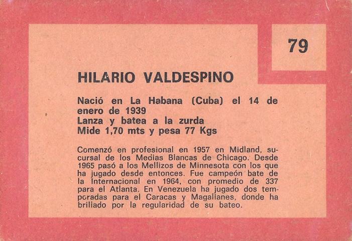 Hilario Valdespino  baseball card collectible - Main Image 2