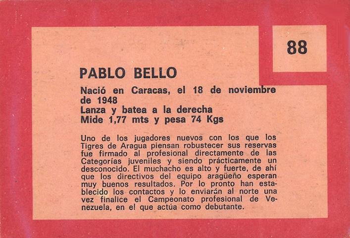 Pablo Bello  baseball card collectible - Main Image 2