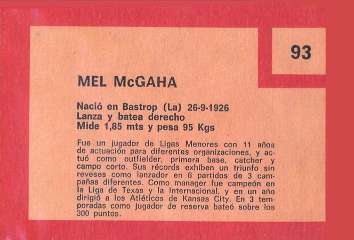 Mel McGaha  baseball card collectible - Main Image 2