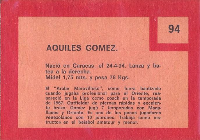 Aquiles Gomez  baseball card collectible - Main Image 2
