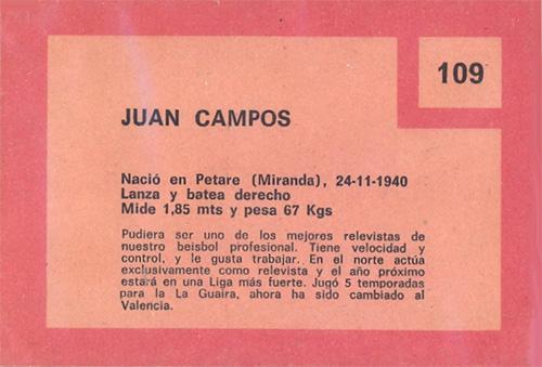Juan Campos  baseball card collectible - Main Image 2