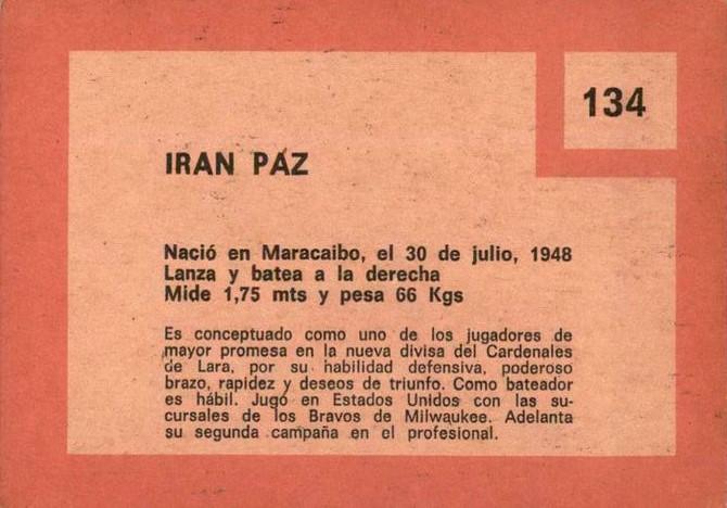 Iran Paz  baseball card collectible - Main Image 2