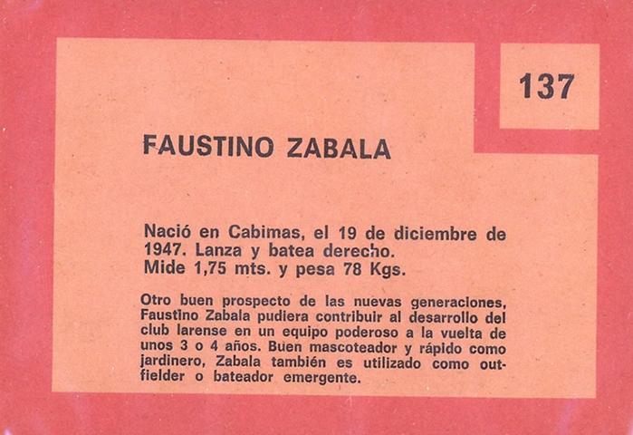 Faustino Zabala  baseball card collectible - Main Image 2
