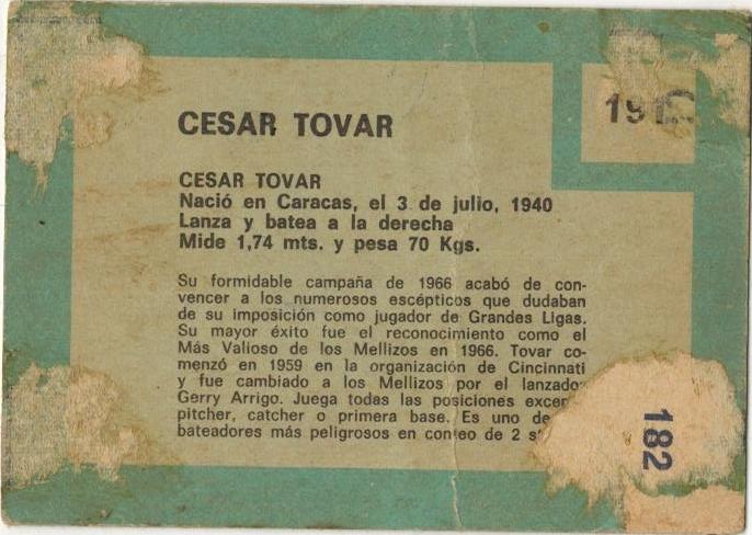 Cesar Tovar  baseball card collectible - Main Image 2