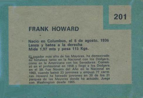 Frank Howard  baseball card collectible - Main Image 2