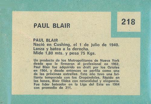 Paul Blair  baseball card collectible - Main Image 2