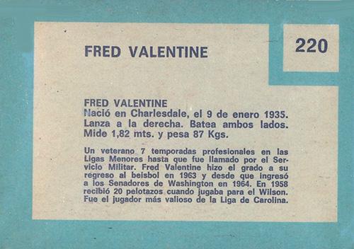 Fred Valentine  baseball card collectible - Main Image 2