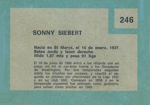 Sonny Siebert  baseball card collectible - Main Image 2