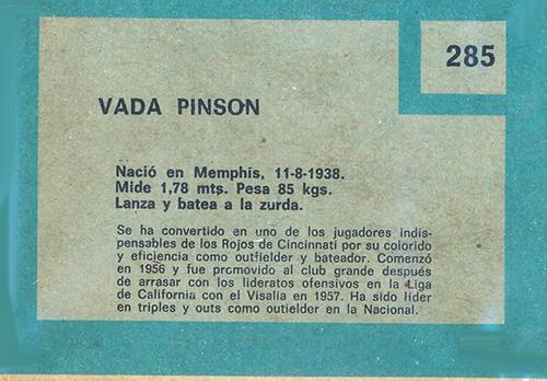 Vada Pinson  baseball card collectible - Main Image 2