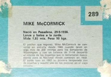 Mike McCormick  baseball card collectible - Main Image 2
