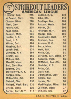American League 1967 Strikeout Leaders (Jim Lonborg / Sam McDowell / Dean Chance)  baseball card collectible - Main Image 2