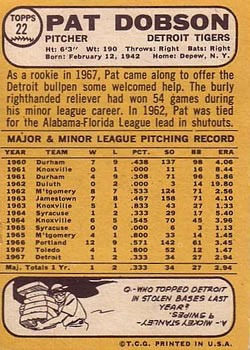 Pat Dobson  baseball card collectible - Main Image 2