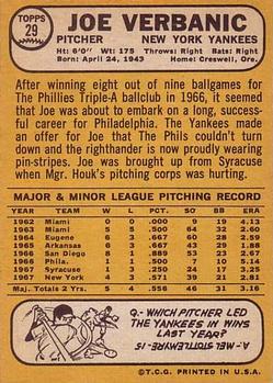 Joe Verbanic  baseball card collectible - Main Image 2