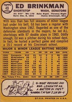 Ed Brinkman  baseball card collectible - Main Image 2