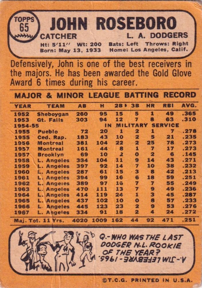 John Roseboro  baseball card collectible - Main Image 2