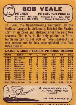 Bob Veale  baseball card collectible - Main Image 2