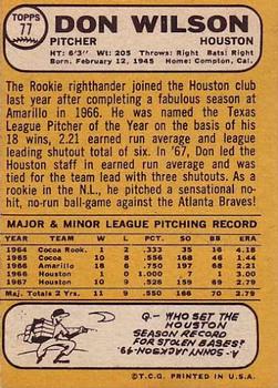 Don Wilson  baseball card collectible - Main Image 2
