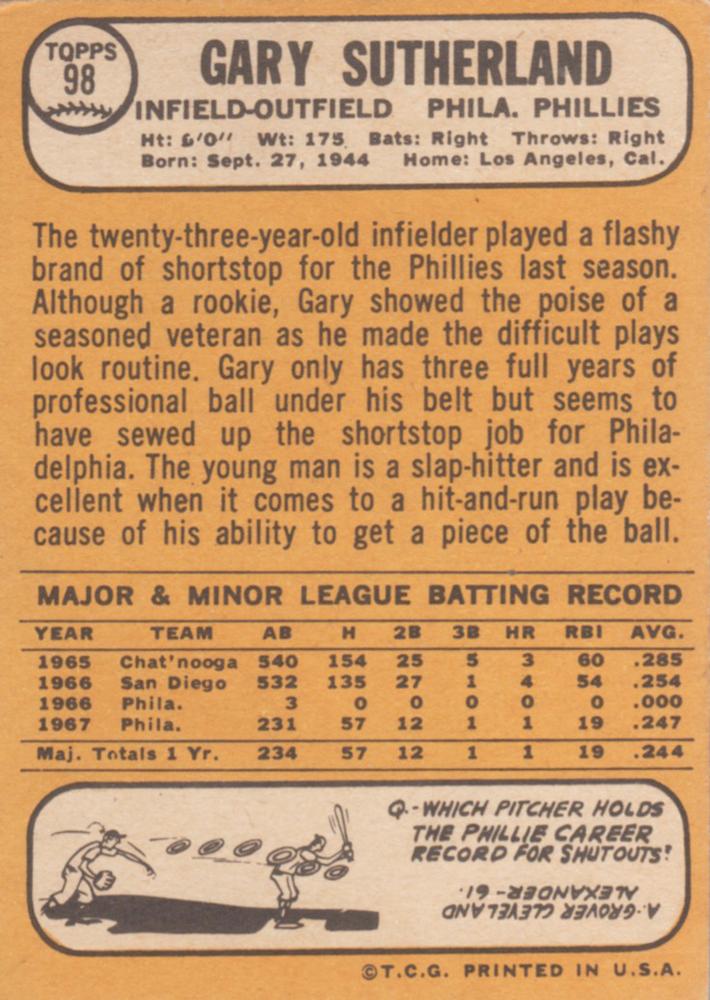 Gary Sutherland  baseball card collectible - Main Image 2