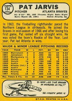 Pat Jarvis  baseball card collectible - Main Image 2