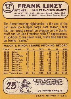 Frank Linzy  baseball card collectible - Main Image 2