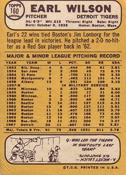 Earl Wilson  baseball card collectible - Main Image 2