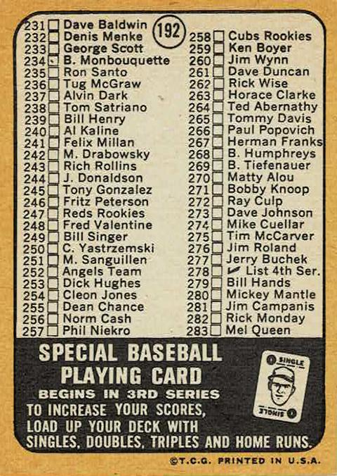 3rd Series Checklist 197-283  baseball card collectible - Main Image 2